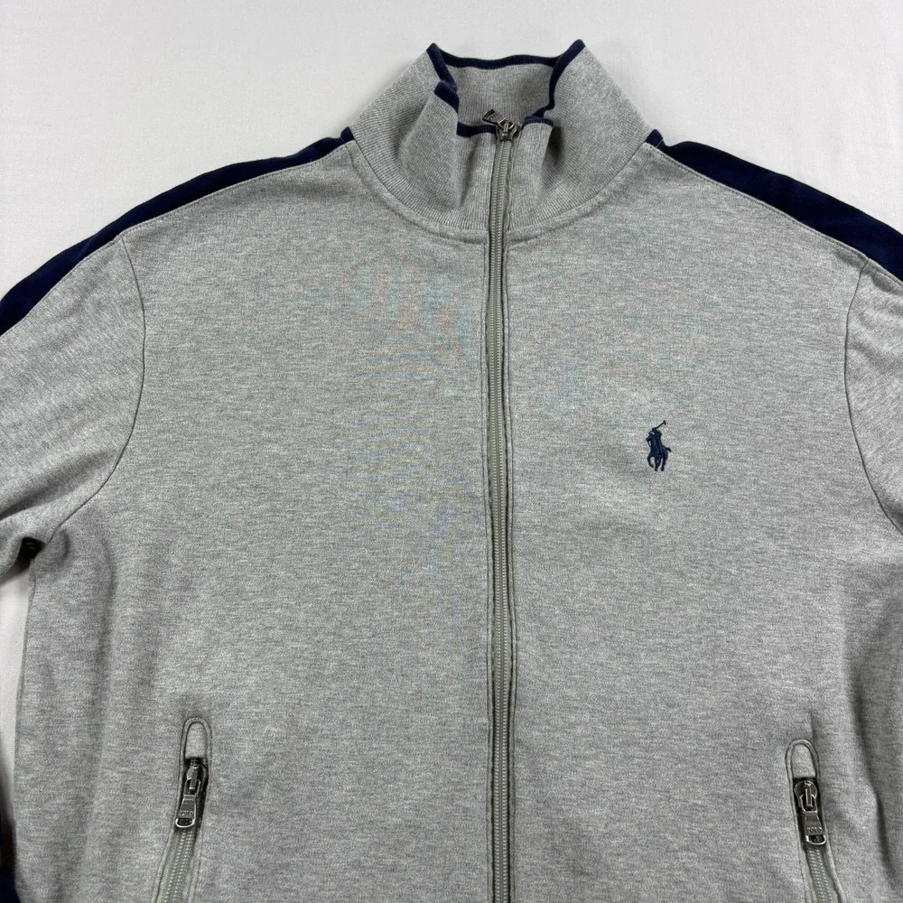 Polo Ralph Lauren Track Jacket Mens Small Gray Blue Full Zip Casual